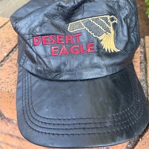 Black Leather  Desert Eagle Cap with Embroidery